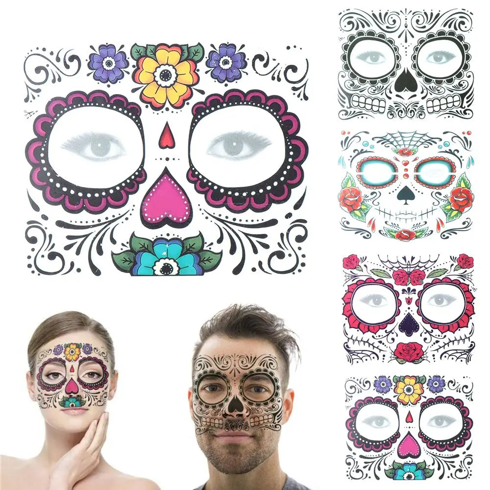 Skull Face Waterproof Temporary Tattoo Stickers – Halloween Temporary Tattoo Stickers Richie's
