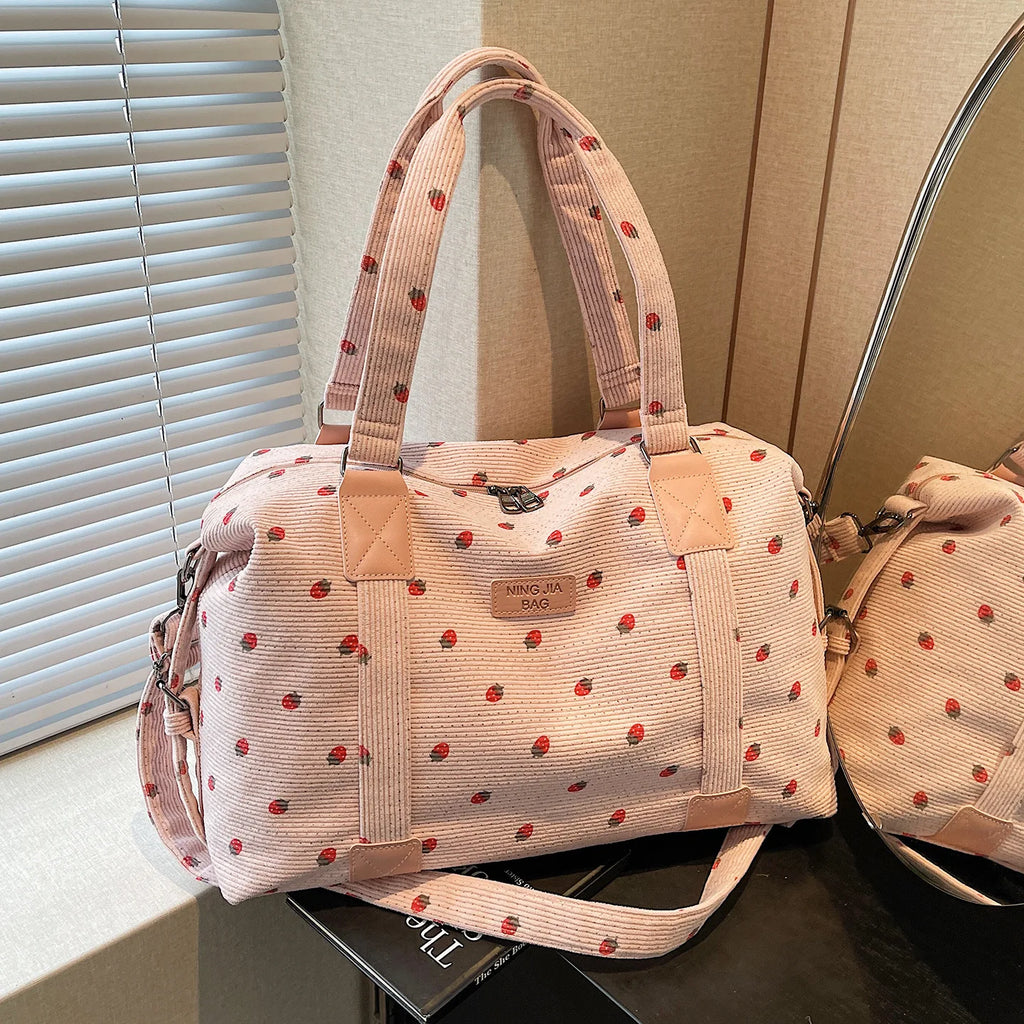 Strawberry Corduroy Travel Bag – Large Crossbody Duffel Travel Duffel Bag Richie's