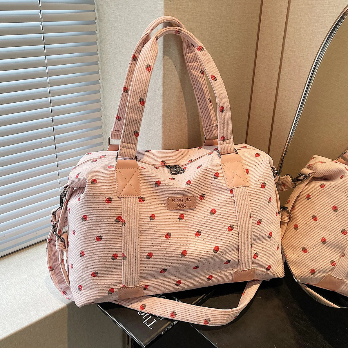 Strawberry Corduroy Travel Bag – Large Crossbody Duffel Travel Duffel Bag Richie's