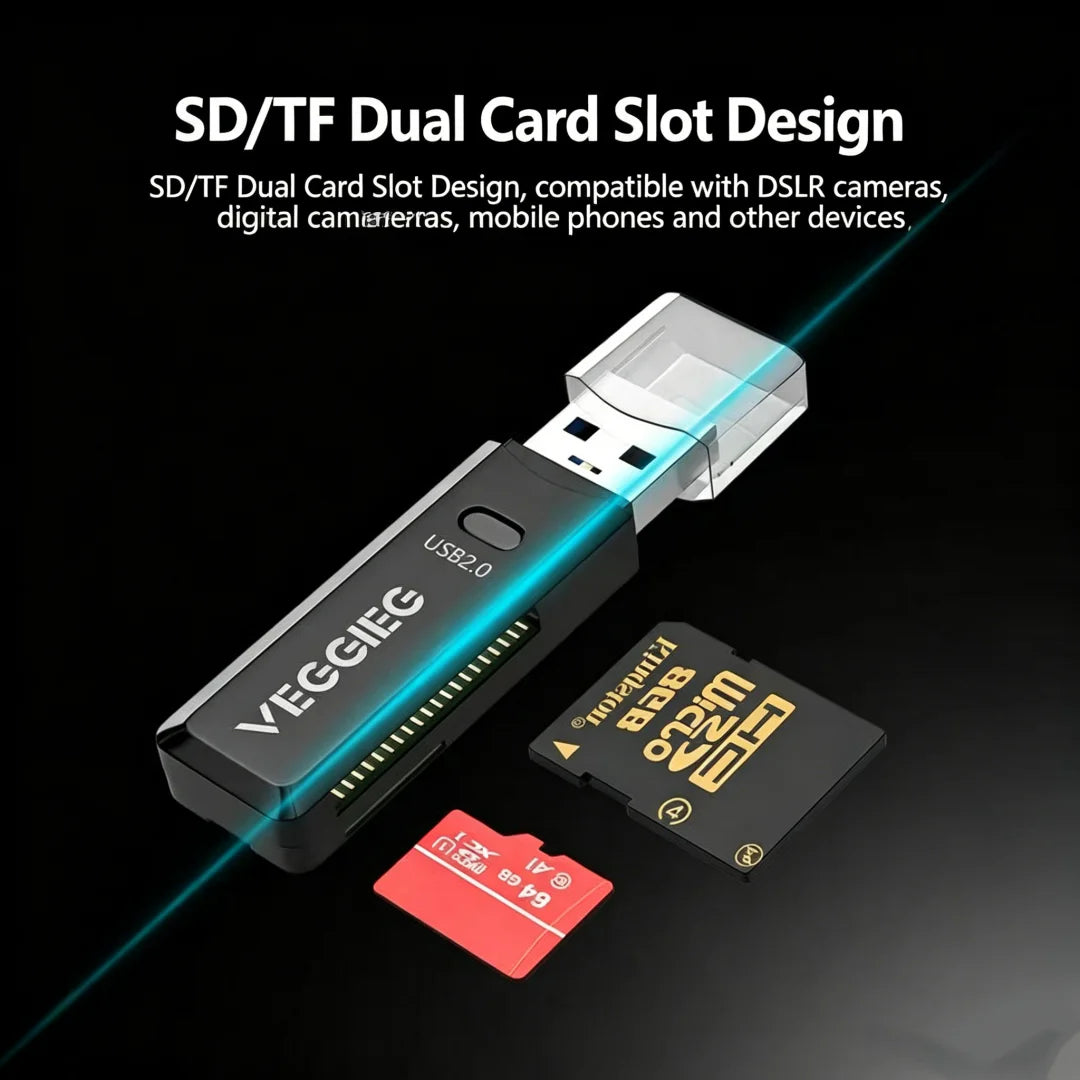 USB 2.0 SD & TF Dual Card Reader + Micro USB Cable Memory Card Reader Richie's