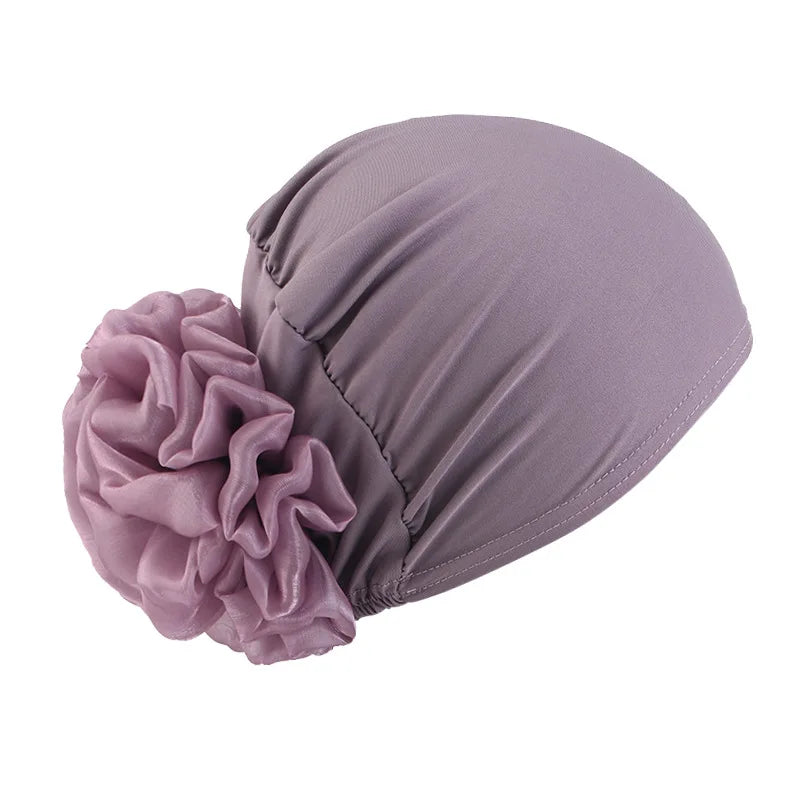 Women's Elastic Turban Cap Flower Hijab Headscarf Beanie Turban Head Wrap Richie's Purple skin