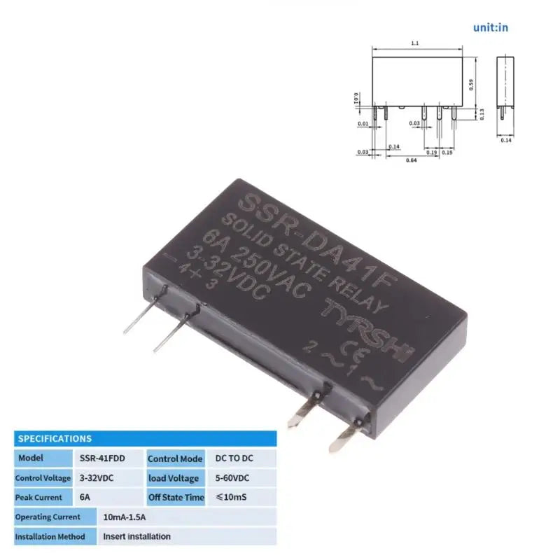 SSR-41FDD/41FDA Solid State Relay Slim DIN Rail Module 3-32VDC 6A Solid State Relay Richie's