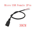 5Pcs Micro USB 2/4 Pin Male Female Connector DIY Charging Cable USB Connector Kit Richie's Female 2Pin 30CM