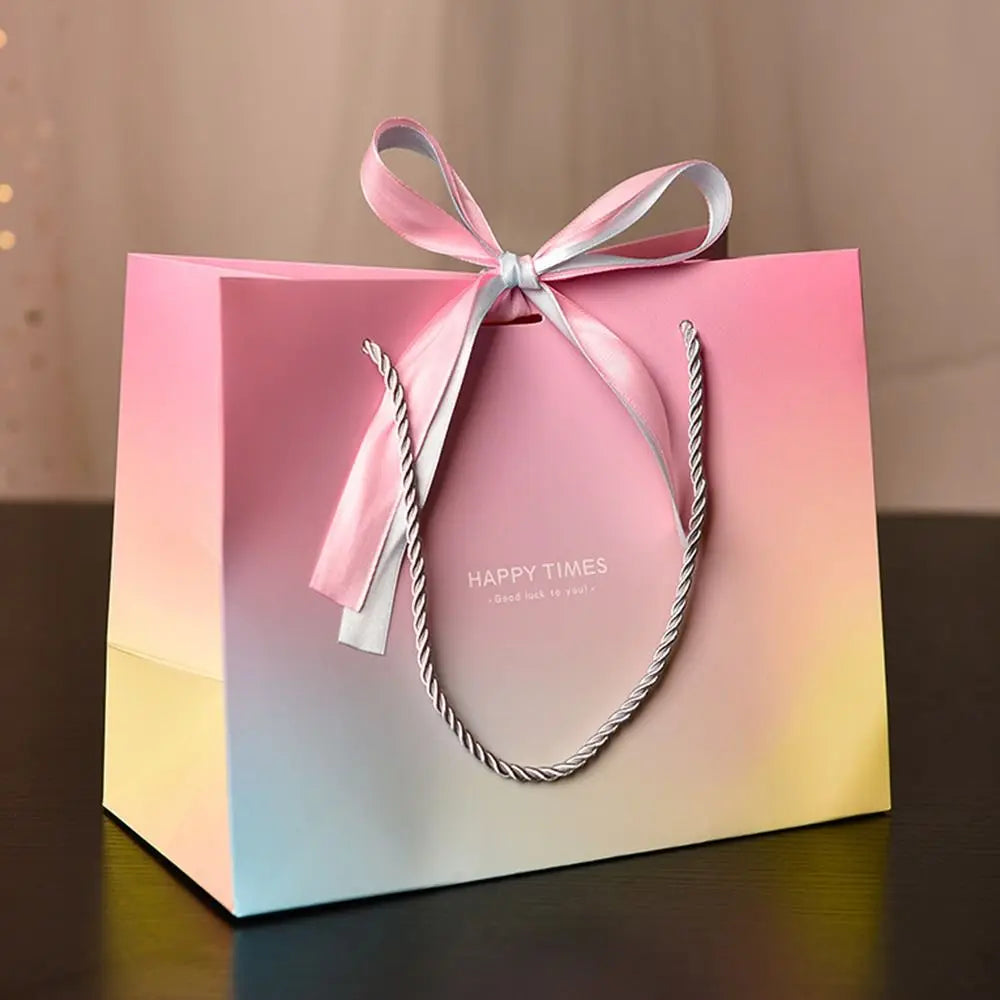 Pink Paper Gift Bags with Handles & Bow Ribbon | Party Favor Paper Gift Bags Richie's 18X16X10cm 1pc