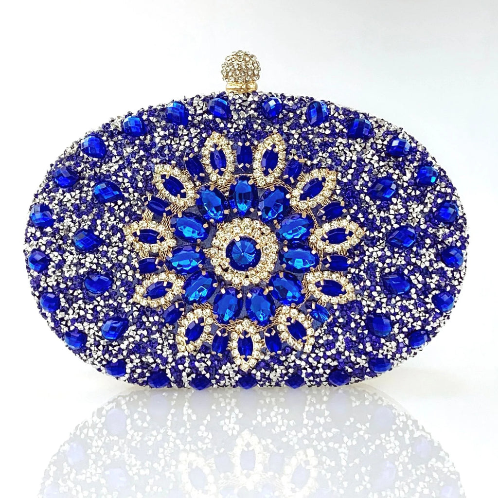 Flower Rhinestone Evening Clutch Bag with Chain – Prom & Wedding Evening Clutch Bag Richie's Blue 20x5x15cm