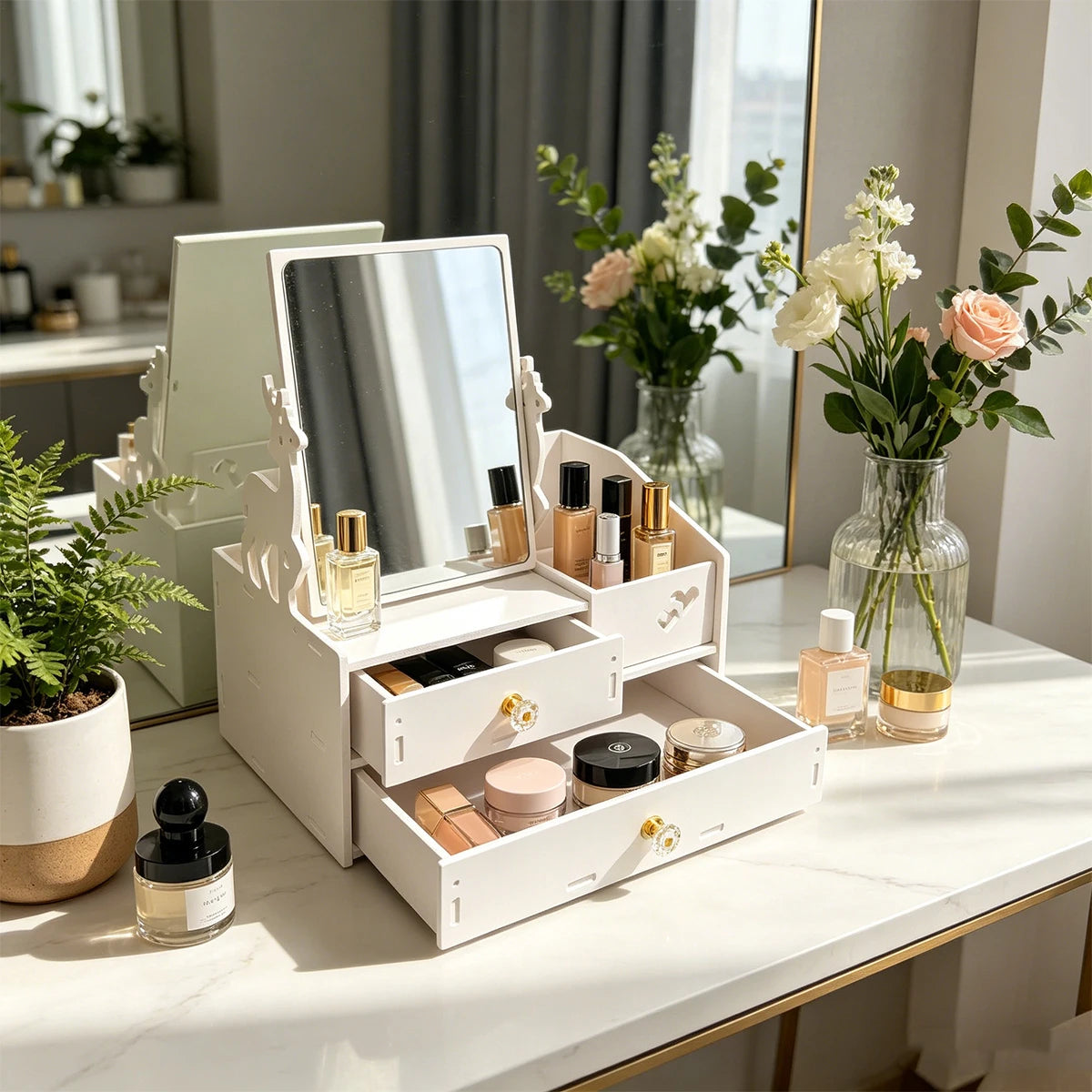Desktop Makeup Organizer with Mirror & Drawers | Vanity Box Makeup Organizer Richie's