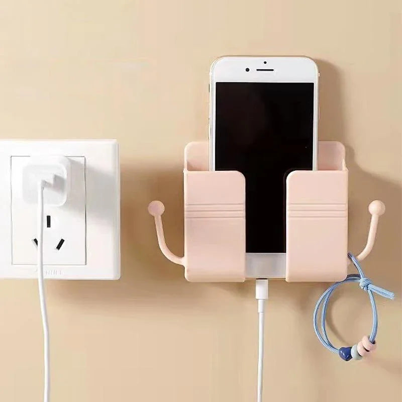 Wall Mount Phone Holder No-Drill Plug Bracket with Side Hook Phone Charging Bracket Richie's