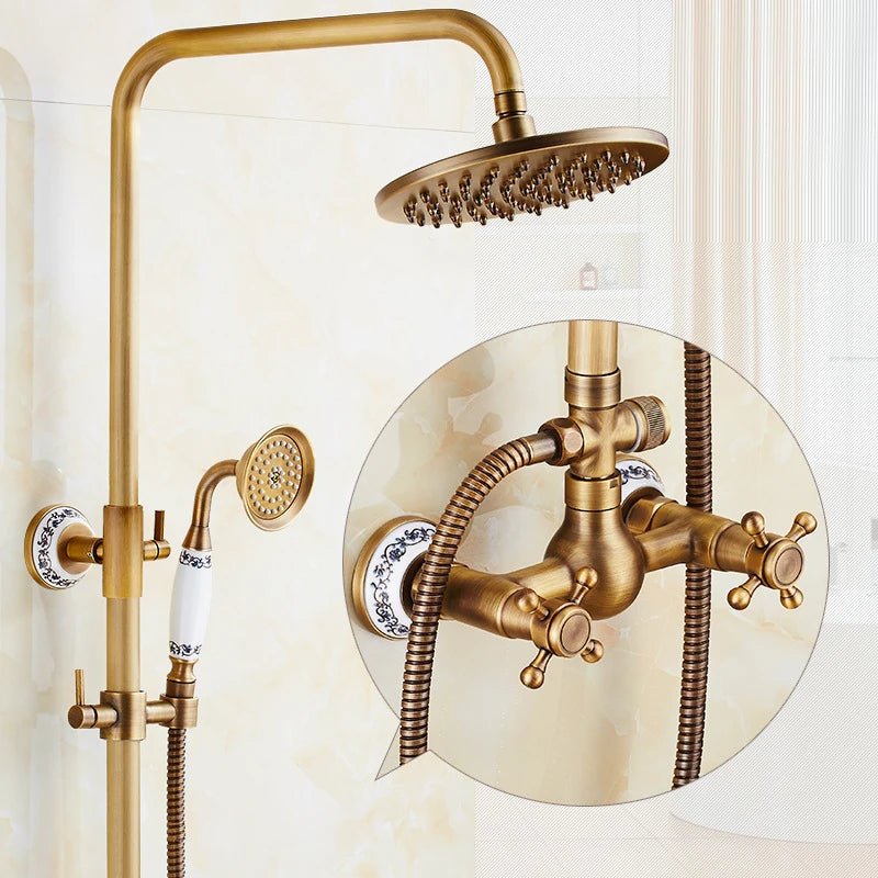 Antique Brass Wall-Mounted Bathtub Shower Faucet Mixer Set Shower Faucet Set Richie's F