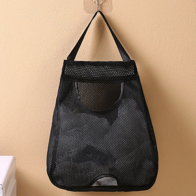 Wall-Hanging Washable Mesh Plastic Bag Holder & Dispenser Kitchen Bag Organizer Richie's black