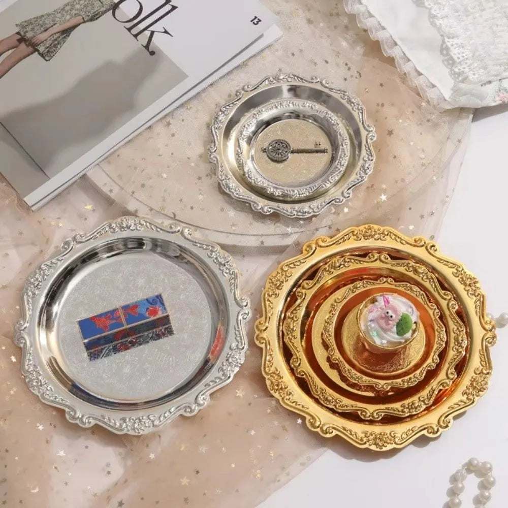 Luxury Round Gold Silver Iron Cake Serving Tray – 3 Sizes Decorative Serving Tray Richie's