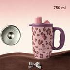 Leopard Print Insulated Tumbler 750ml with Handle & Straw Insulated Travel Tumbler Richie's Pink