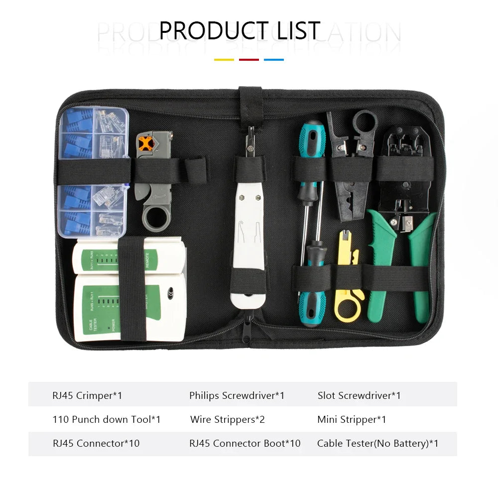 RJ45 Crimping Tool Kit – Network Tester, Stripper & Cat5 Plugs Network Crimping Kit Richie's XT064-1set