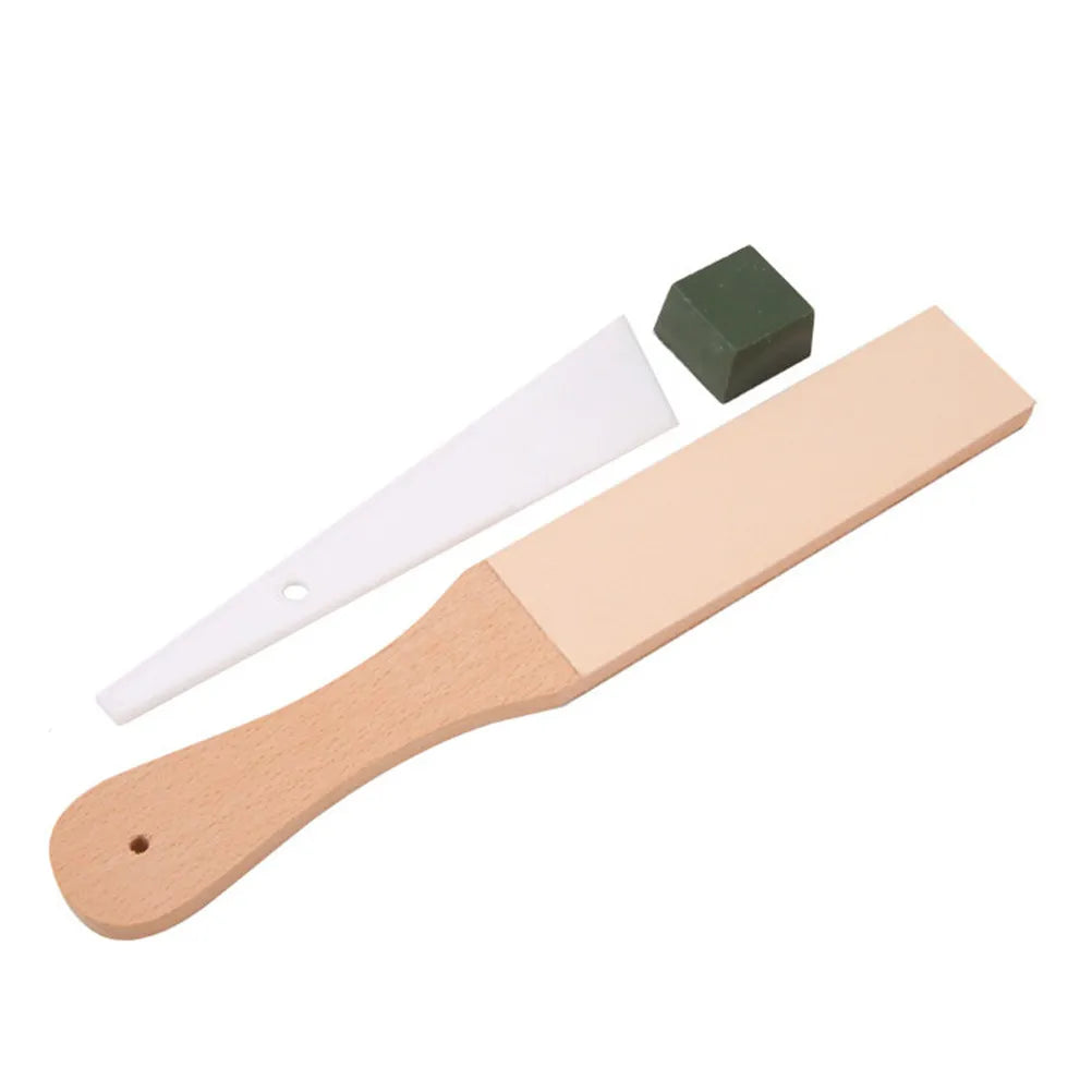 Wood Handle Double-Sided Leather Strop Knife Sharpening Board Leather Sharpening Strop Richie's