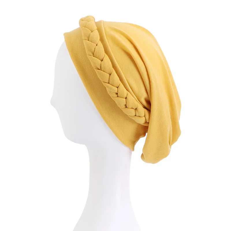Women's Braided Elastic Turban Head Wrap | Islamic Headwear Turban Head Wrap Richie's yellow