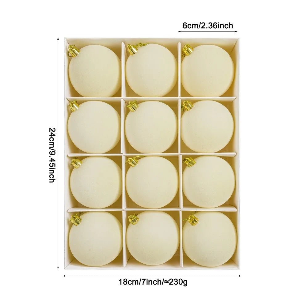 12pcs Flocked Christmas Ball Ornaments Vintage 6cm Set Christmas Ball Ornaments Richie's Yellow