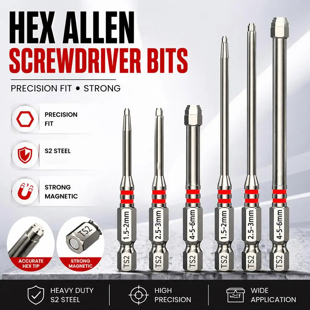 6Pcs Step Hex Screwdriver Bit Set S2 Steel | 65mm & 100mm Hex Screwdriver Bit Set Richie's