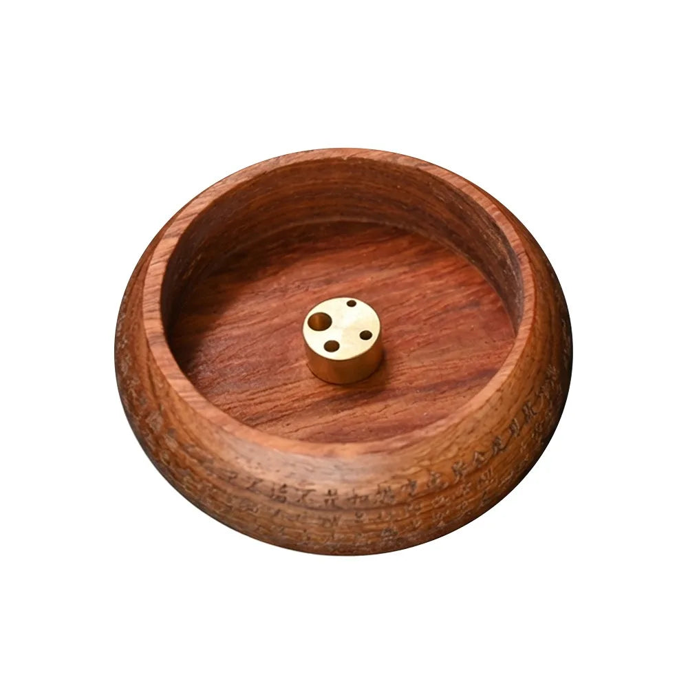Wooden Incense Holder Bowl Heart Sutra Carved Mini Censer Incense Holder Richie's heart sutra-brown