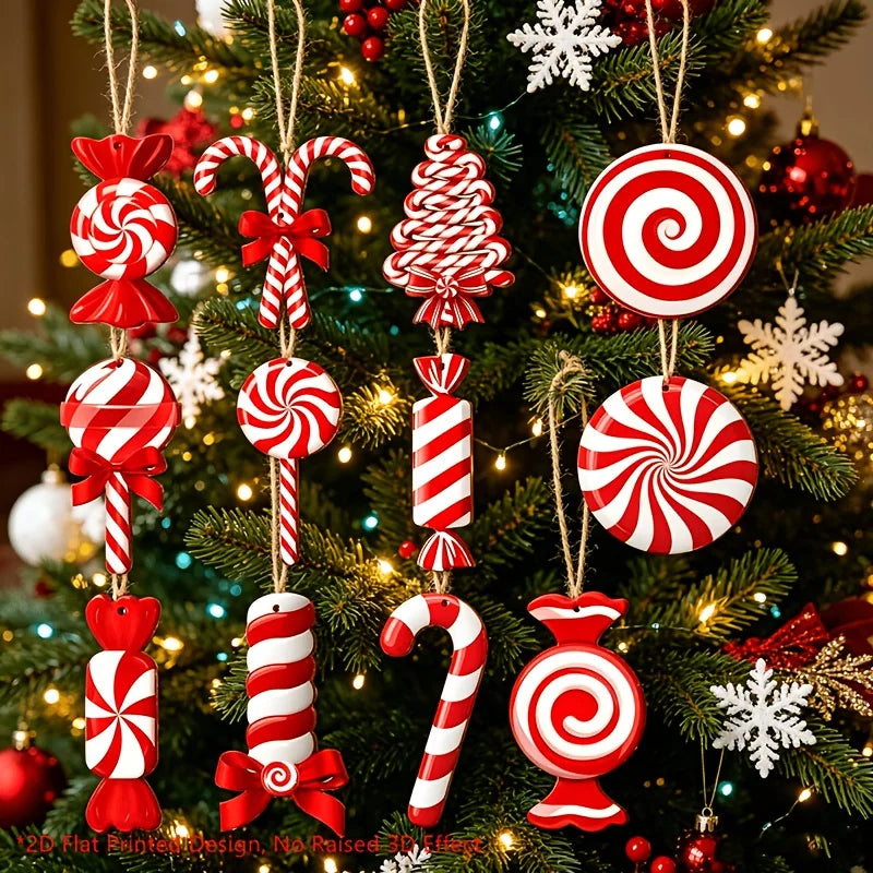 Wood Candy Cane Christmas Ornaments 12/24pcs – Red & White Christmas Ornaments Richie's