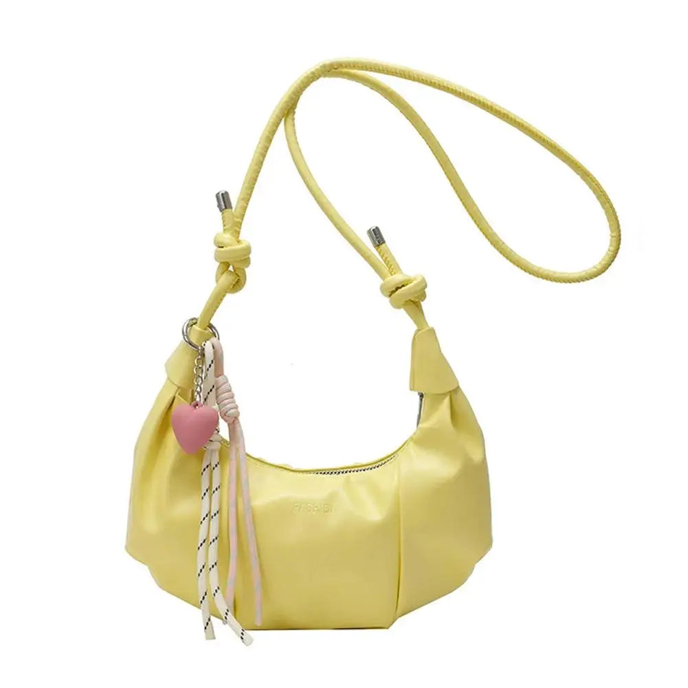 Women's Pleated Crescent Crossbody Bag | Faux Leather Shoulder Purse Crossbody Shoulder Bag Richie's Yellow