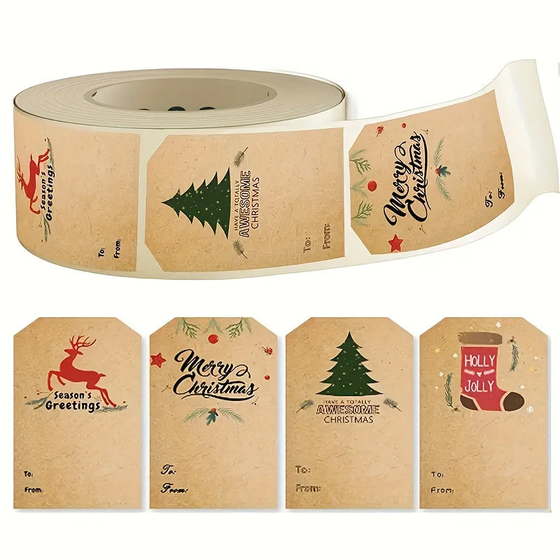 300 Christmas Gift Label Stickers Roll – Retro Matte Design Gift Label Stickers Richie's