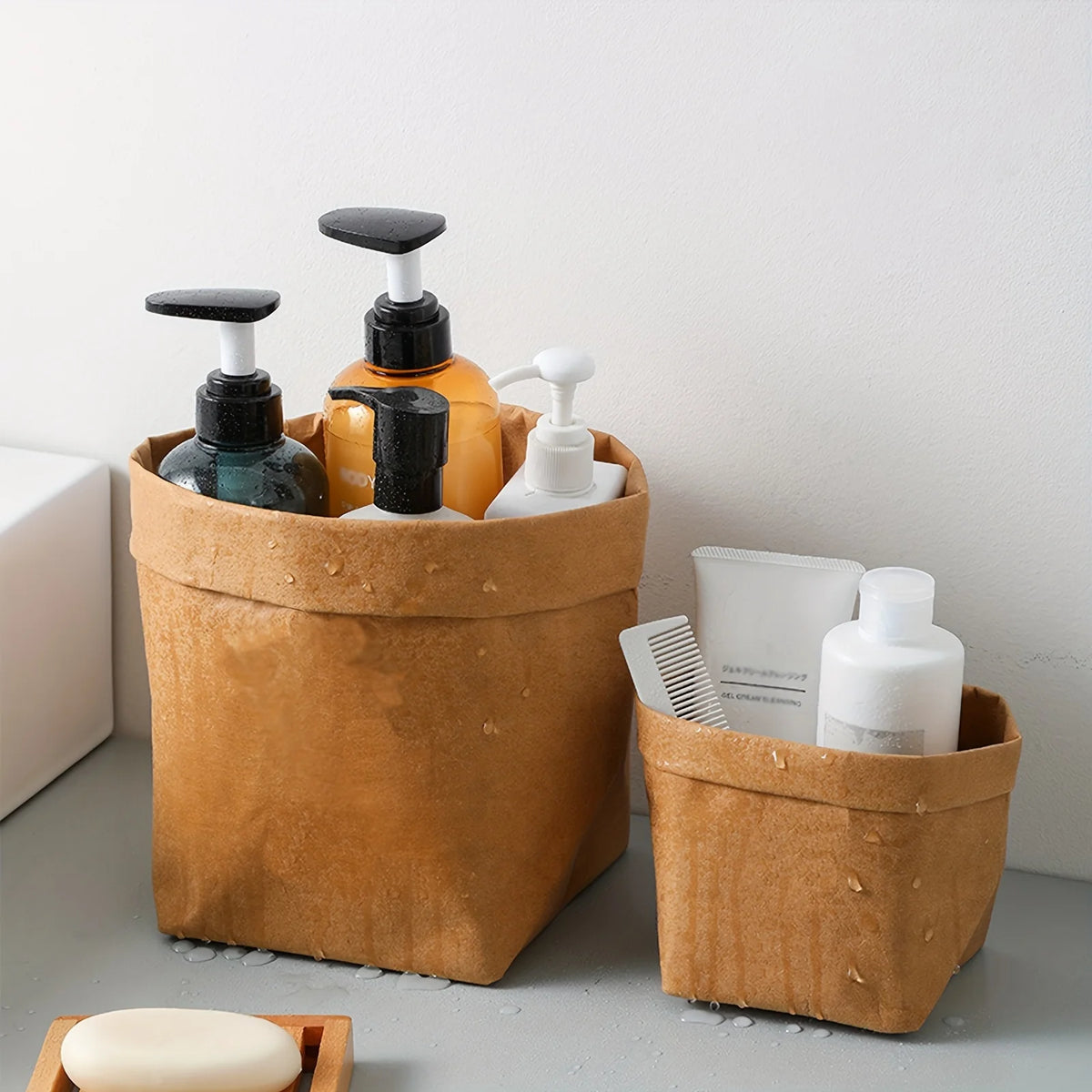 Washable Kraft Paper Storage Bag – Collapsible Beige Organizer Kraft Paper Organizer Richie's