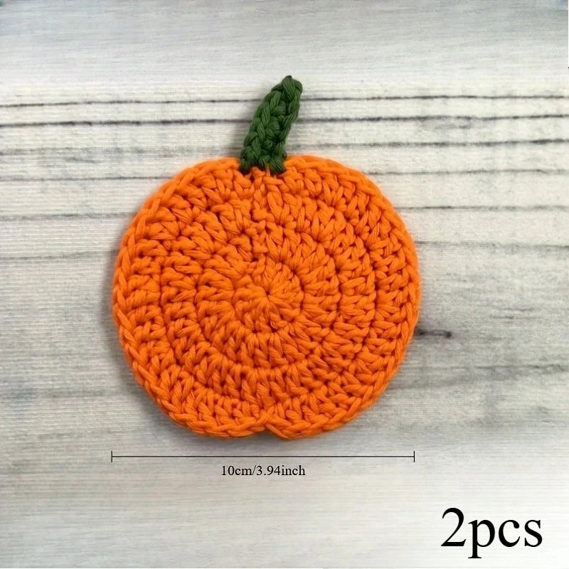 Crochet Pumpkin Coasters – Handmade Knit Fall Decor Set Crochet Coaster Set Richie's 2pcs