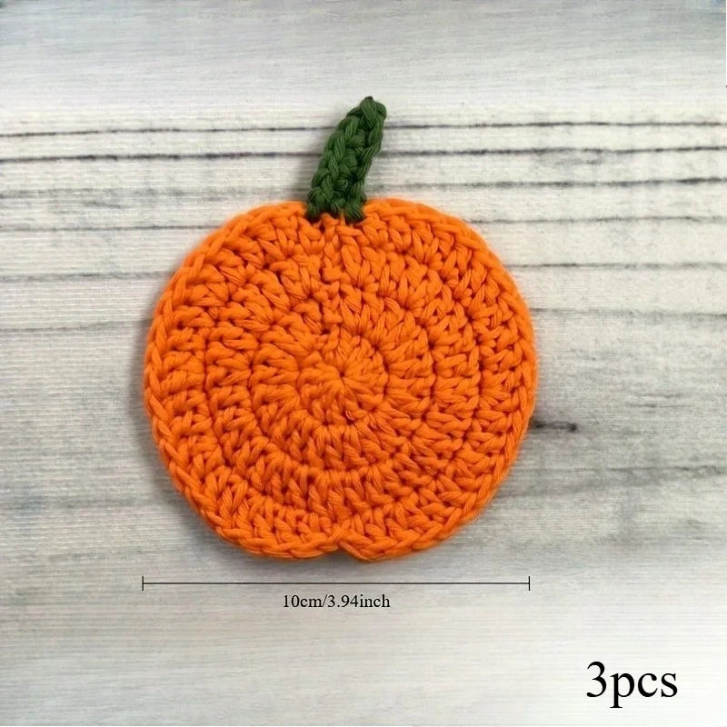 Crochet Pumpkin Coasters – Handmade Knit Fall Decor Set Crochet Coaster Set Richie's 3pcs