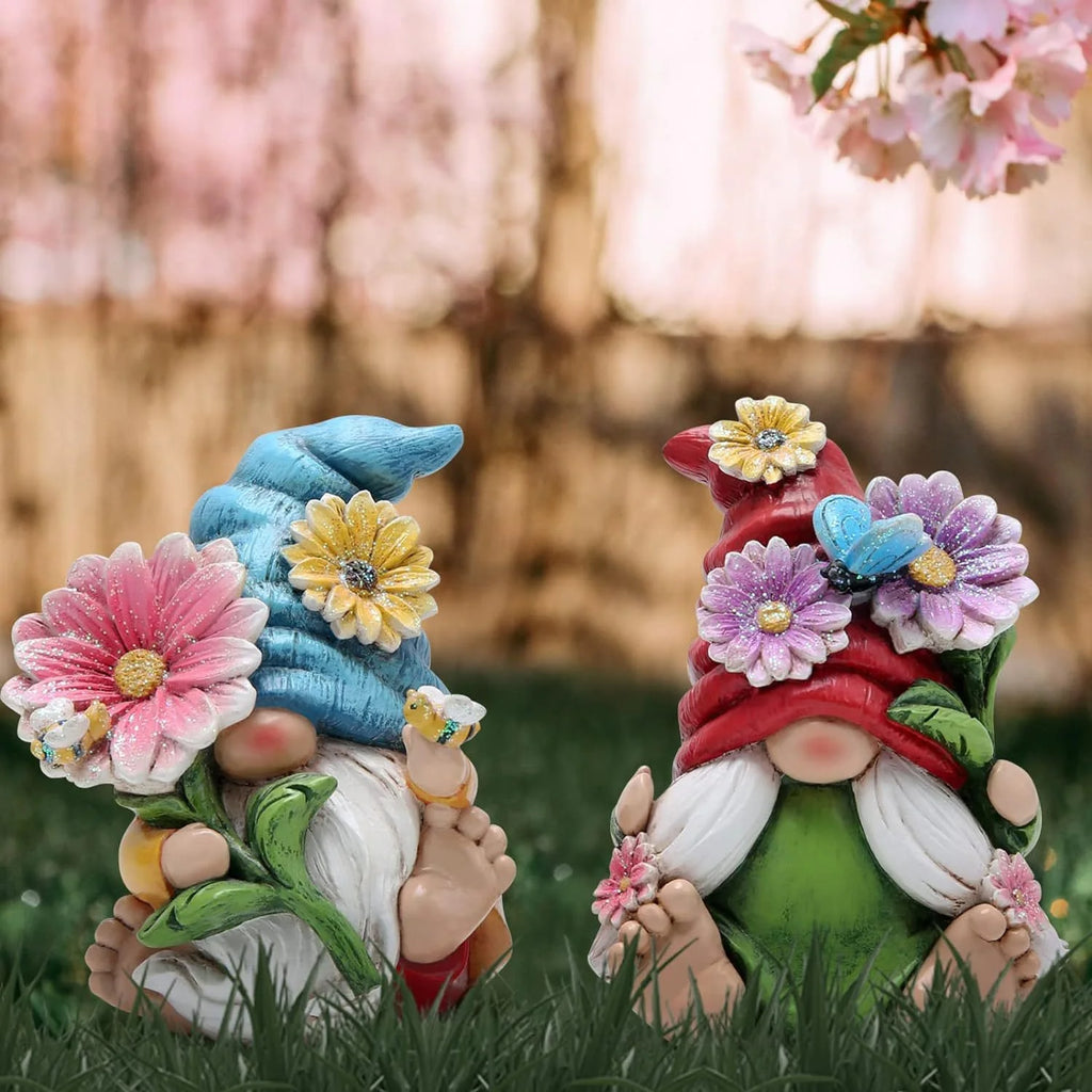 2-Piece Resin Flower Dwarf Garden Statue – Indoor & Outdoor Decor Garden Statue Set Richie's