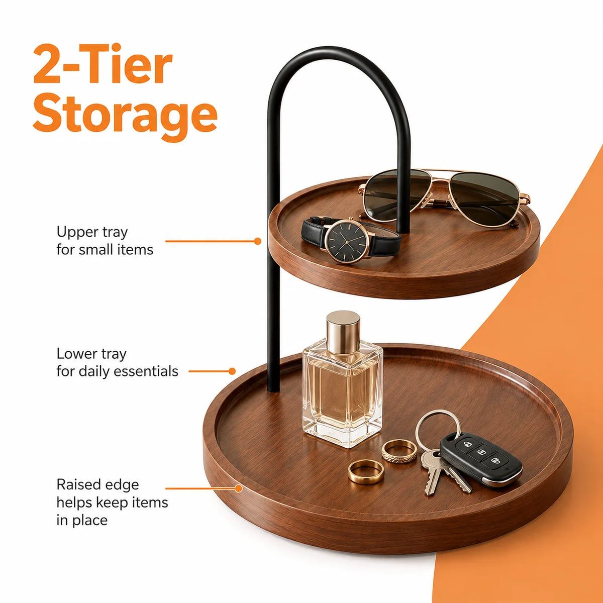2-Tier Round Wooden Countertop Organizer Tray – Bathroom Wooden Organizer Tray Richie's Default Title