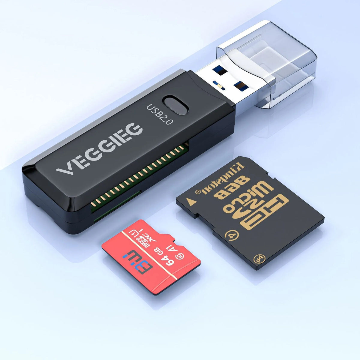 USB 2.0 SD & TF Dual Card Reader + Micro USB Cable Memory Card Reader Richie's Black