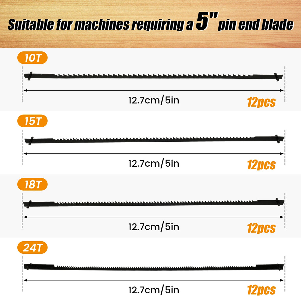 5" Pin End Scroll Saw Blades – Carbon Steel Multi-TPI Set Scroll Saw Blades Richie's 48Pcs 10-15-18-24T