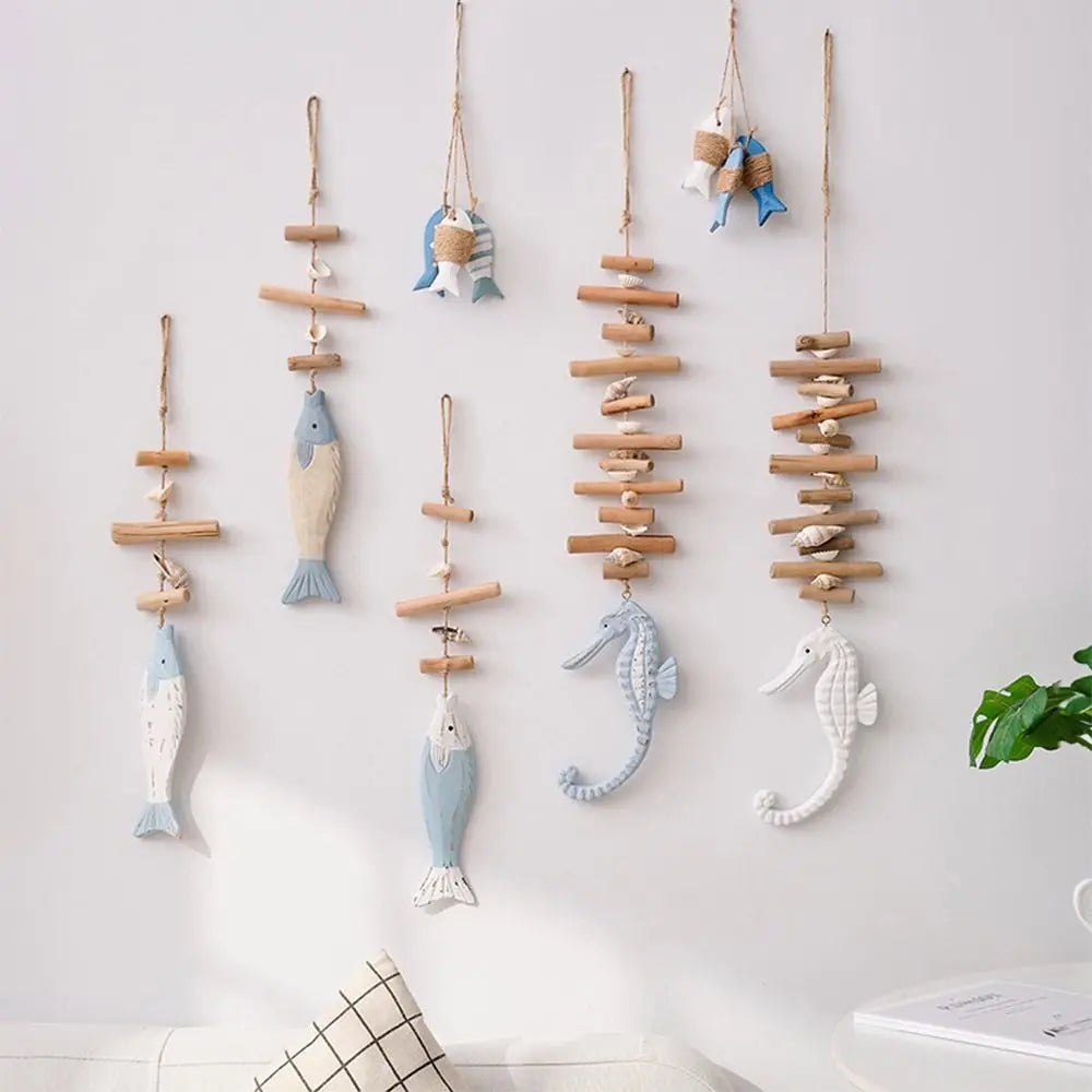 Mediterranean Fish Wood & Shell Wall Hanging Decoration Wall Hanging Decor Richie's