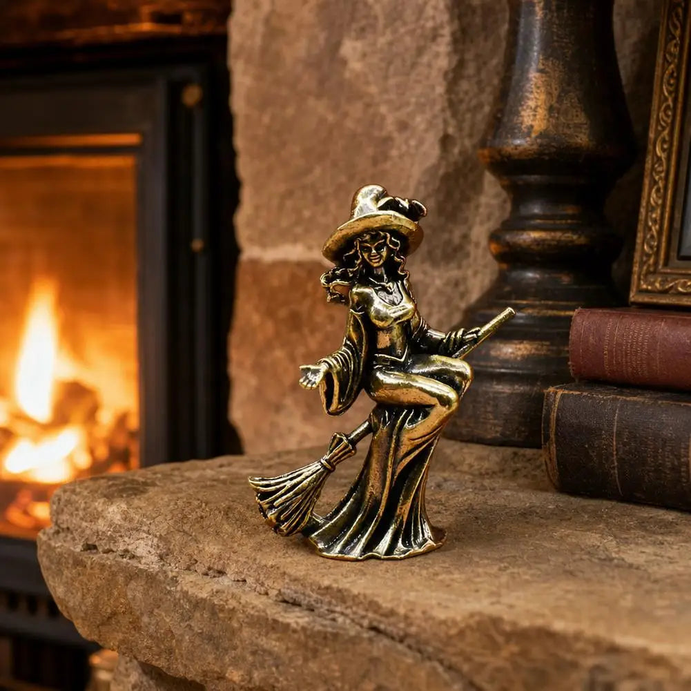 Brass Flying Witch Figurine | Gothic Vintage Desk Ornament Decorative Figurine Richie's