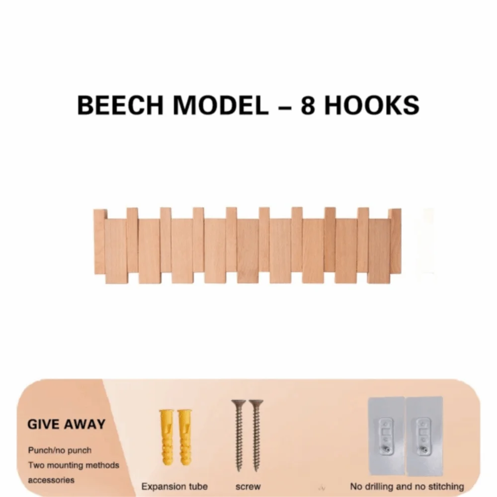 Wall Mounted Wood Coat Rack with 8 Piano Key Hooks Wall Coat Rack Richie's Wood Color 8 hook
