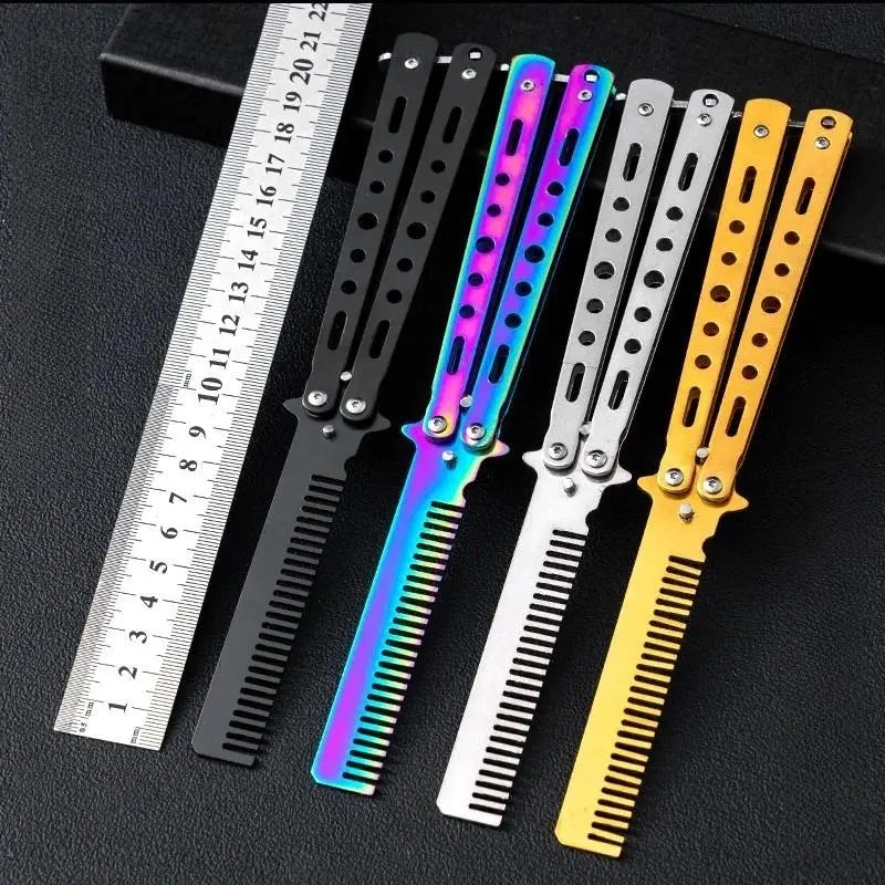 Butterfly Knife Practice Comb – Foldable Stainless Steel Beard Comb Butterfly Knife Comb Richie's