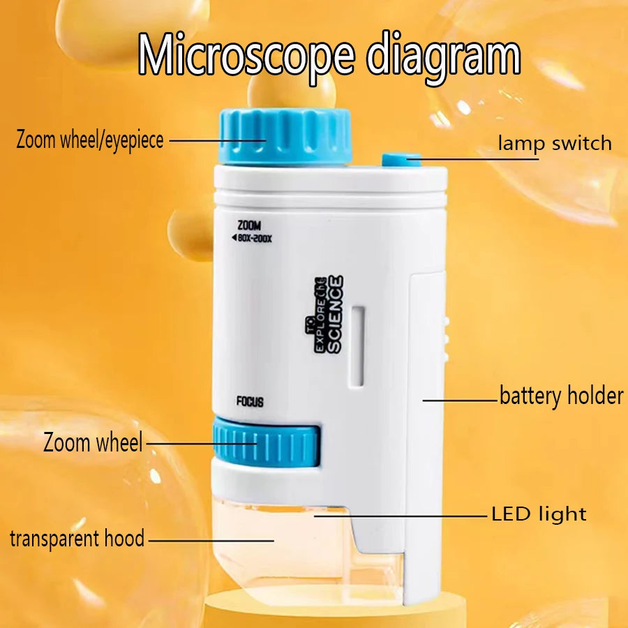 Kids Portable Microscope 80–200X Science Educational Toy Kids Science Microscope Richie's
