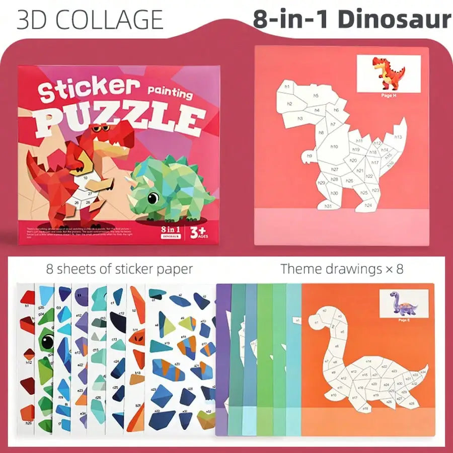 Children's 3D Pop-Up Sticker Book – Montessori Quiet Book Ages 3–6 Kids Activity Book Richie's BQ-1306-dinosaur
