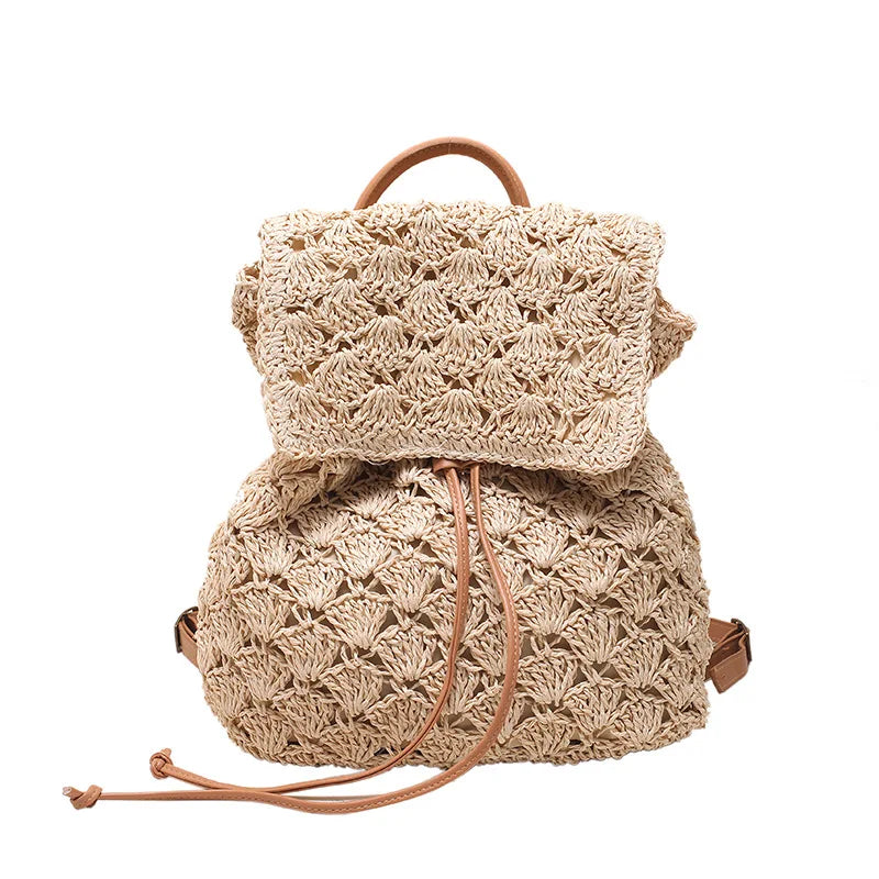 Women's Woven Straw Rattan Backpack | Boho Beach Rucksack Woven Straw Backpack Richie's