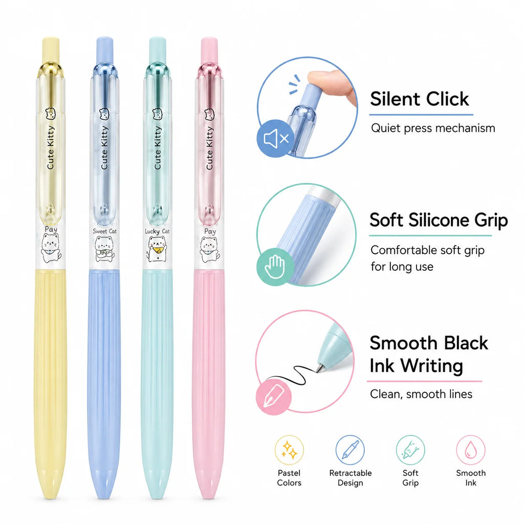 Silent Click Retractable Gel Pens 4-Pack | 0.5mm Black Ink Gel Ink Pens Richie's Default Title