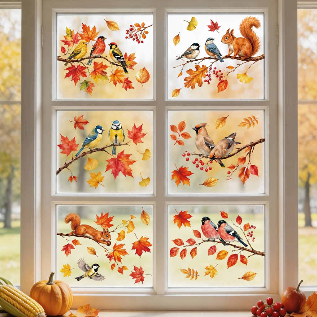 6 Sheets Autumn Thanksgiving Static Cling Window Stickers – Owl & Fox Window Cling Stickers Richie's