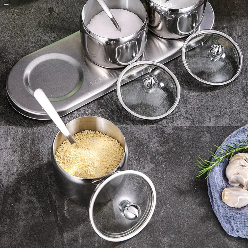 Stainless Steel Seasoning Jar Set – 3 Jars with Base | Richie's Seasoning Jar Set Richie's