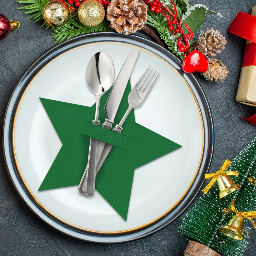 12pcs Christmas Star Felt Table Mats & Cutlery Bag Set Christmas Table Mats Richie's