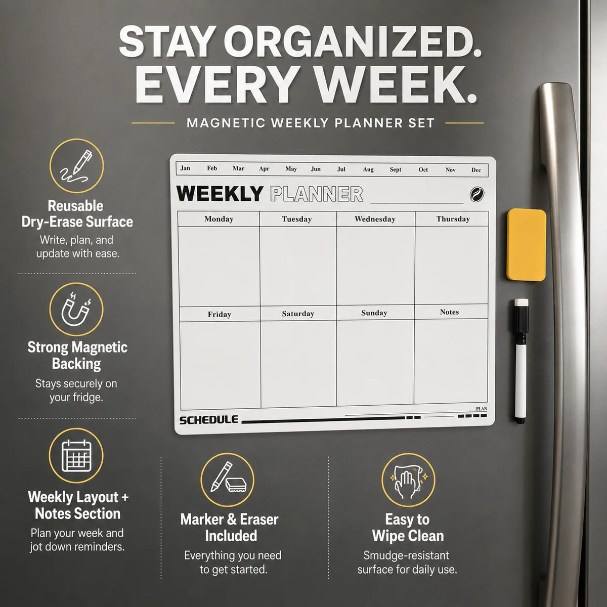 Fridge Magnetic Dry Erase Weekly Planner Whiteboard Board Magnetic Whiteboard Planner Richie's Default Title