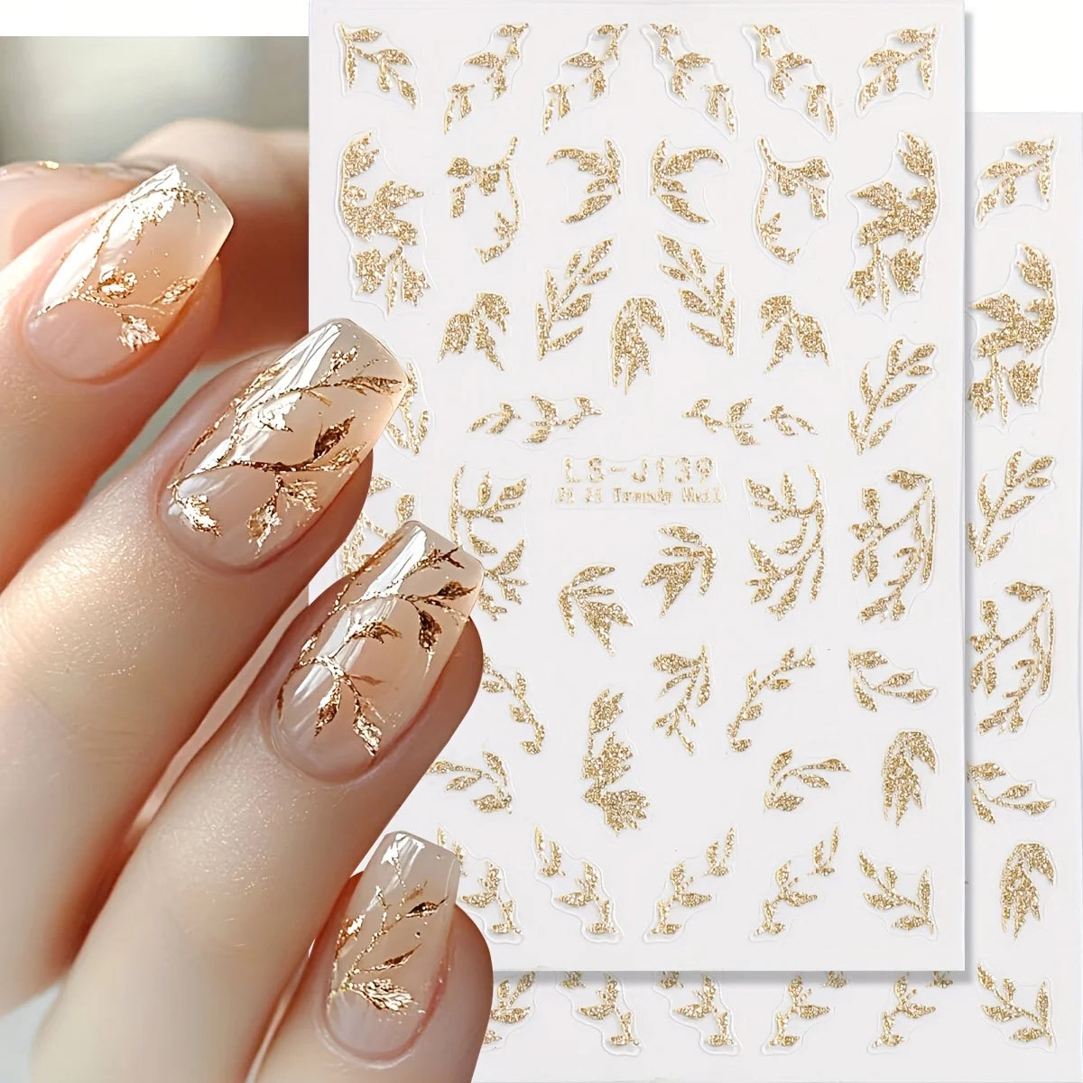 Gold Leaf Nail Art Stickers – 4 Sheets Glitter Floral Decals Nail Art Stickers Richie's