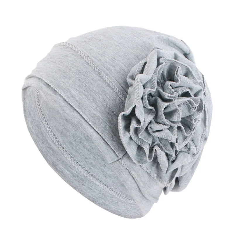Women Flower Turban Hat Hijab Cap Elastic Head Wrap Bonnet Turban Hat Richie's LIGHT GRAY