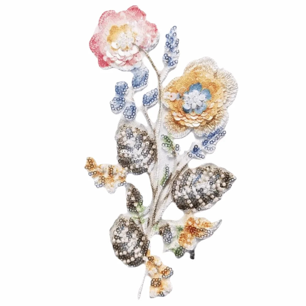 Beaded Sequin Flower Lace Applique Sew-On Patch for Wedding Dress Lace Applique Patch Richie's