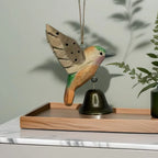 Hand-Carved Hummingbird Wood Figurine with Bell Wind Chime Wood Bird Figurine Richie's