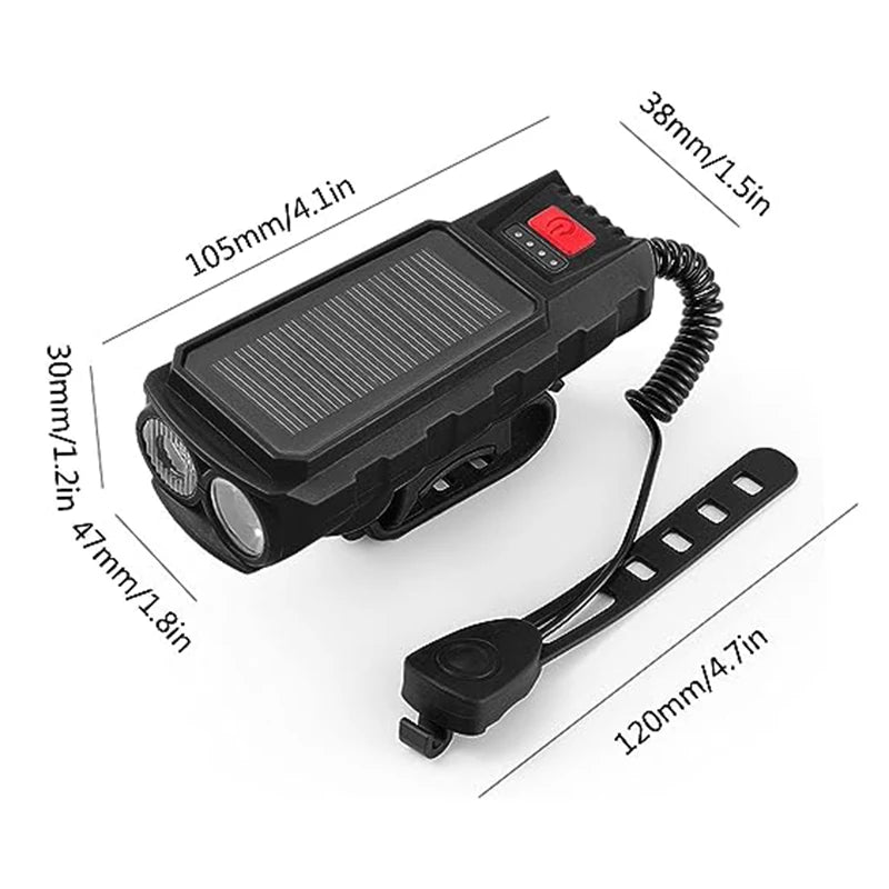 Solar Bike Headlight with 130dB Horn – 400LM, 3 Modes Bike Headlight Richie's