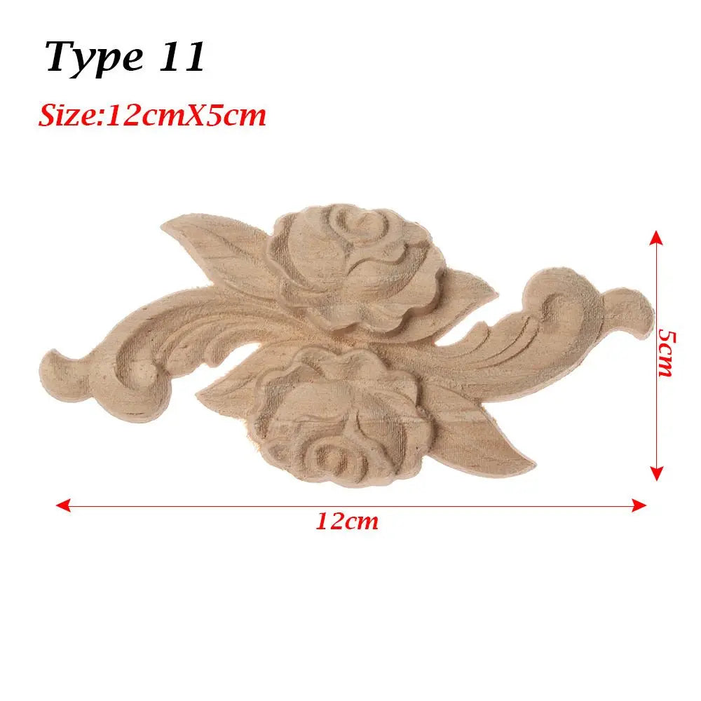 Unpainted Wood Carved Rose Flower Applique Furniture Ornament Wood Carved Applique Richie's type 11-12cmX5cm-