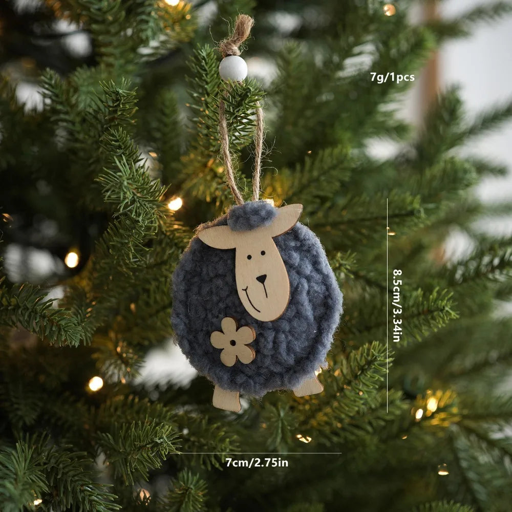 Felt Sheep Christmas Ornament – Handmade Pom-Pom Tree Hanging Decor Christmas Ornament Richie's Blue